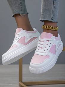 Giày thể thao thường ngày cho nữ, Giày thời trang dạo phố màu trắng, Giày trượt nhẹ - Hồng - Xem 3