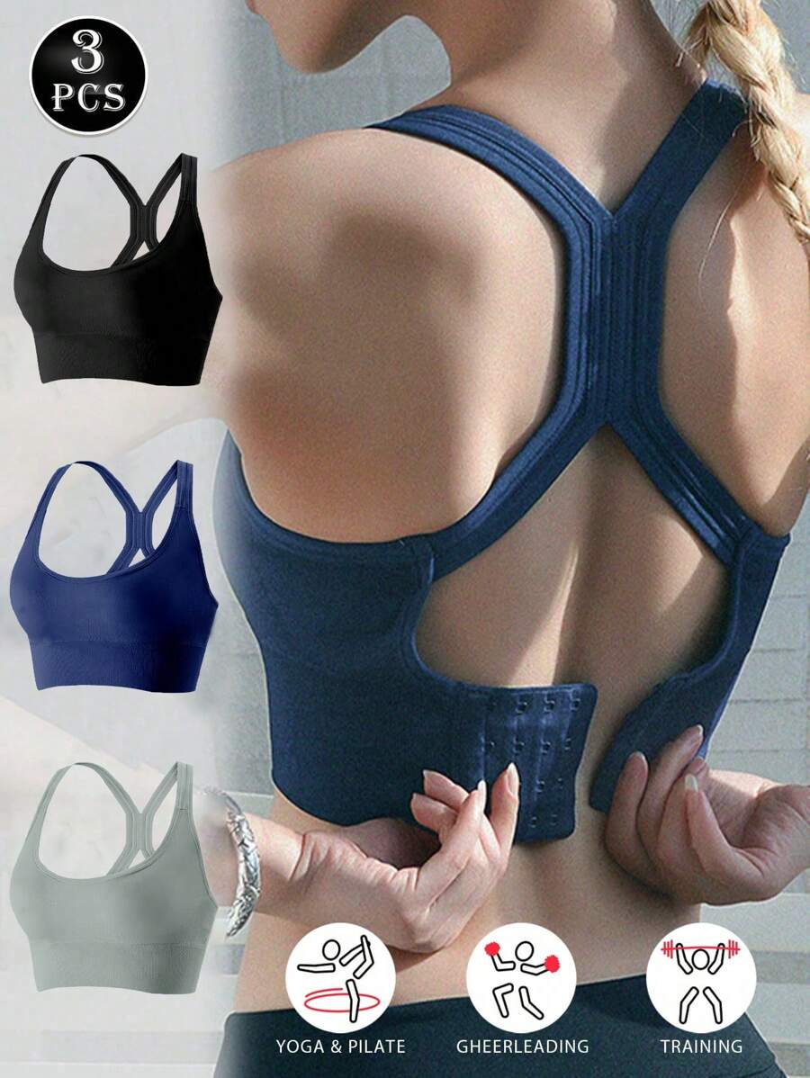3PCS Sports Bra For Women Gym Lingerie Sexy Crop Top Woman Push Up Bras Back Closure Seamless High Impact Sports Bra Yoga Fitness Top Female Underwear Sportswear Bralette