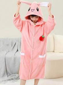 1 件儿童浴袍兔子卡通斗篷连帽设计，多种颜色和尺寸可选，睡衣，浴巾，浴巾，加厚毛绒珊瑚绒，吸水，快干，不脱落，淋浴用，男女通用，男孩和女孩，适用于浴室、卧室、游泳池、派对、节日礼物、礼品 - 粉色 - 查看 6
