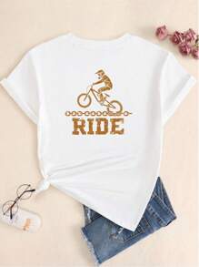 Retro Style Cotton T-Shirt Premium Printed Top Comfortable Breathable Soft Text Pattern T-Shirt - 白色的 - 查看 3