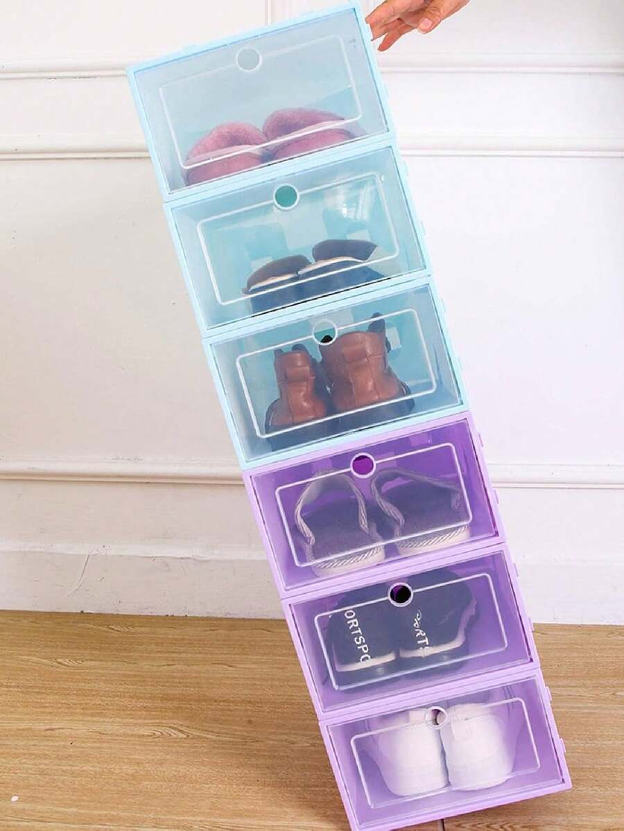 Caja de almacenamiento de zapatos de plástico plegable, Armario de combinación apilada, Polvo grueso,4 pcs - Multicolor - Ver 1