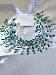 1 件复古绿水晶新娘头带，独特小众头饰配饰 HP799 - 綠色 - 查看 10