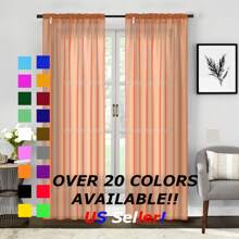 Two (2) Sheer Window Curtains Panels - Drapes Set Multiple Lengths (63", 84", 95", 108", 120" L)  Rod Pocket Solid Colors - 橘色 - 查看 1
