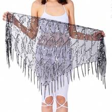 亮片流苏肚皮舞腰带表演服装肚皮舞臀巾女式演出舞蹈裙腰链 - 彩色 - 查看 7