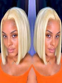 金色波波头假发 真人发 4x4 蕾丝前直波波头假发 8 英寸 180% 密度 613 金色蕾丝前假发 真发 漂白结 预拔婴儿头发 - S613 - 查看 4