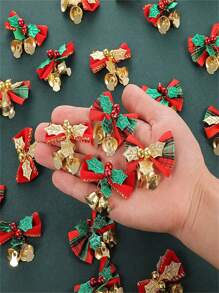 Mini Bow, Đồ trang trí treo trong nhà và ngoài trời, Có thể sử dụng cho cây thông Noel, cửa ra vào và cửa sổ hoặc trang trí vòng hoa, Chuông bướm in hình Giáng sinh (Một số phụ kiện có màu ngẫu nhiên) - Nhiều màu - Xem 2