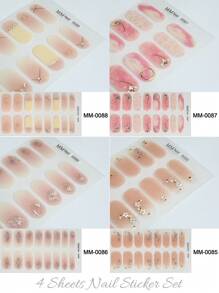 指甲贴 4 张绿色双色渐变波西米亚风花卉植物自粘夏季指甲贴花美甲装饰套装适用于美甲工艺指甲贴纸 DIY - 粉色 - 查看 1