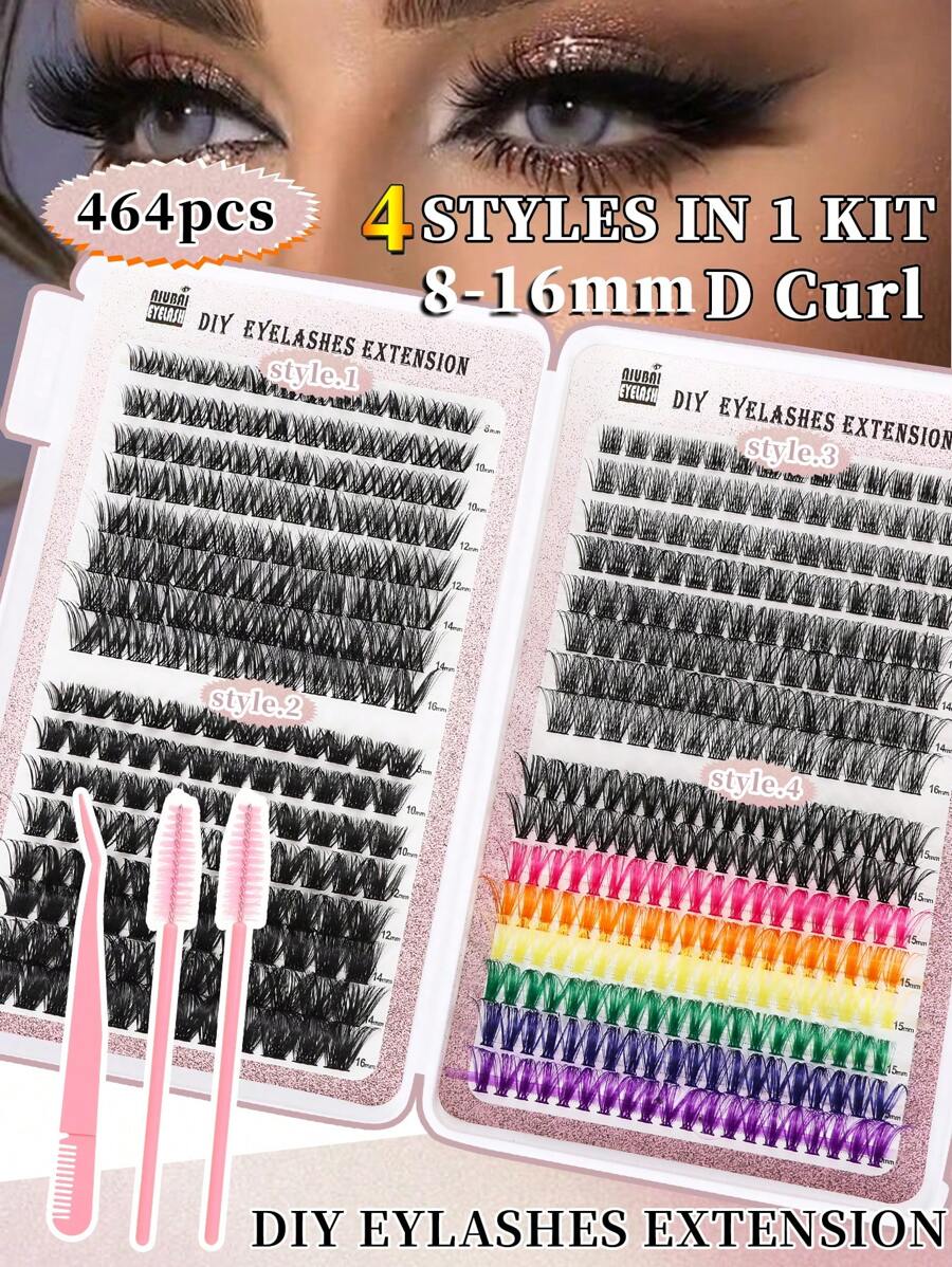464 chiếc/D Cụm mi riêng lẻ, Vẻ ngoài tự nhiên & Lông mi rung rinh, 4 kiểu D Curl hỗn hợp 9-16mm, Bộ nối mi riêng lẻ siêu nhẹ & siêu mềm có thể tái sử dụng tự làm, Bao gồm nhíp & 2 cọ, Thích hợp cho người mới bắt đầu sử dụng tại nhà hoặc khi di chuyển Cho cuộc sống hàng ngày, tiệc tùng, lễ hội âm nhạc - D - Xem 1
