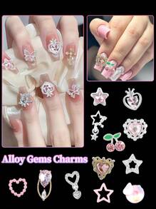 3D 美甲珠宝水晶钻石金属合金美甲配件，樱桃、心形、星形、蝴蝶、蛇形、星球形美甲宝石，金色、银色、粉色美甲水晶，DIY 美甲设计 - 彩色 - 查看 4