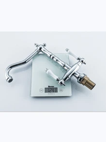 Kitchen Faucet Europe Style Hot And Cold Sink Mixer Chrome Brass Rotation Decked Double Ceramic Handle - Silver - View 7