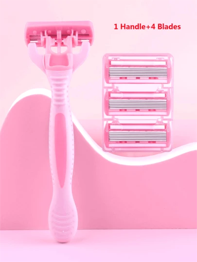 1 个手柄 + 4 个刀片/手动女士身体比基尼脱毛剃须 6 层不锈钢刀片可更换剃须刀片，适用于理发沙龙美容旅行必需品的美发产品和配件