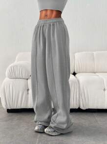 Women's Casual Loose Simple Solid Color Elastic Waist Sweatpants - 灰色 - 查看 6