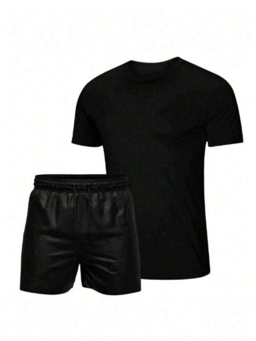 Dry Fit Gym T-Shirt + Tactel Beach Shorts Set - Black - View 1