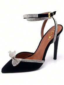 Women's High Heel Pumps With Rhinestones For Graduation Party, Social Event, Work - màu đen - Xem 4