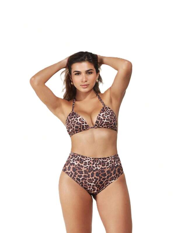 BIQUINI HOT PANTS COM BUSTO CORTINA ANIMAL PRINT, TOP TRIÂNGULO