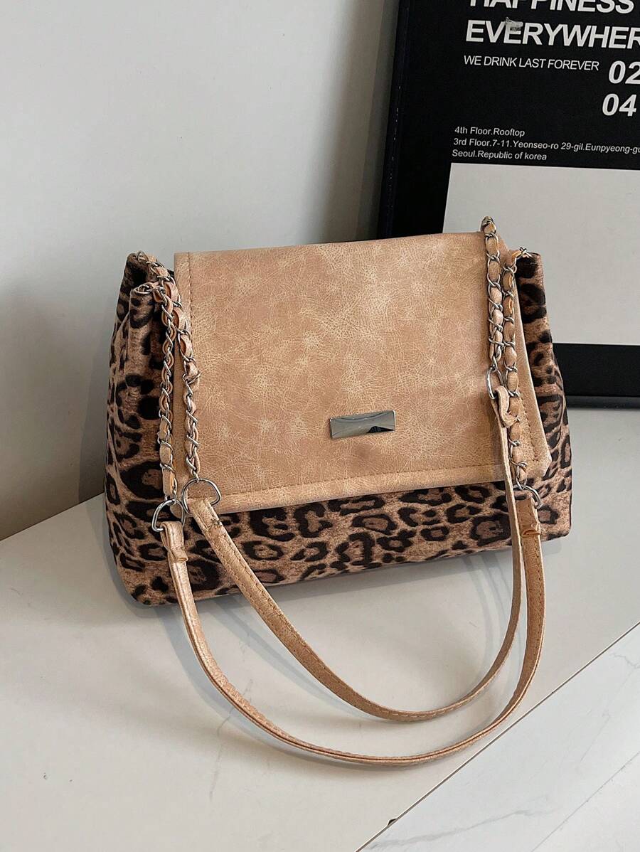 纯色/豹纹/蝴蝶结链条可拆卸休闲可折叠大容量链条单肩包翻盖度假旅行包女士