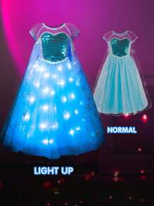 UPORPOR Princess Dress Girls Halloween Light Up Princess Costume, Dress Up Clothes (Battery Not Included) - 藍色 - 查看 2