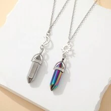 Bộ 2 dây chuyền mặt lục giác hình lăng trụ cho cặp đôi/bạn thân/chị em gái kèm thiệp giấy ước nguyện - Dây chuyền lăng trụ lục giác nhiều màu sắc - Xem 7