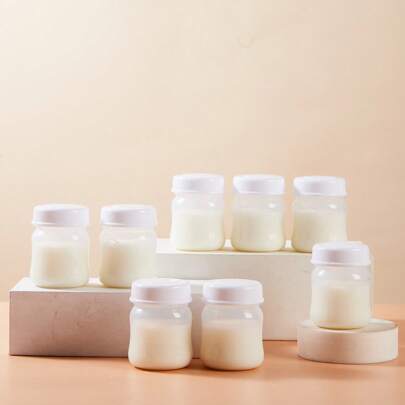 4/8 biberoane pentru depozitarea laptelui matern cu capace, biberoane cu pompă de alăptare, biberoane pentru depozitarea primului lapte, reutilizabile de 3 oz/90 ml, colectarea și depozitarea laptelui matern, biberoane cu gură largă, compatibile cu gâtul pompei de sân de 5 cm, recipiente pentru depozitarea laptelui matern, cântar transparent, congelator și frigider, sticle de suc din sticlă