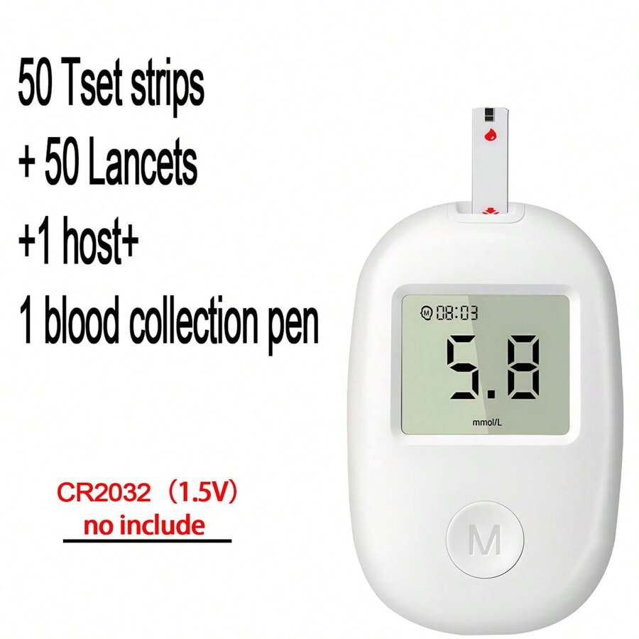 Portable Blood Glucose Meter Glucometer Kit Code Free Diabetes Test 50pcs Strips With Lancets Medical Blood Sugar Mg/Mmol - White - View 1