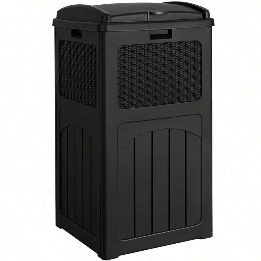 33 Gallon Outdoor Trash Can, Hideaway Garbage Bins With Tiered Lid