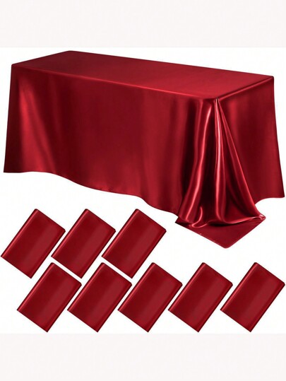1pc Satin Rectangular Tablecloth, Smooth Silk-Like Fabric Suitable For Party, Wedding, Outdoor Event, Holiday Dinner, Banquet Decoration (Wine Red/White/Black/Champagne/Dark Green)