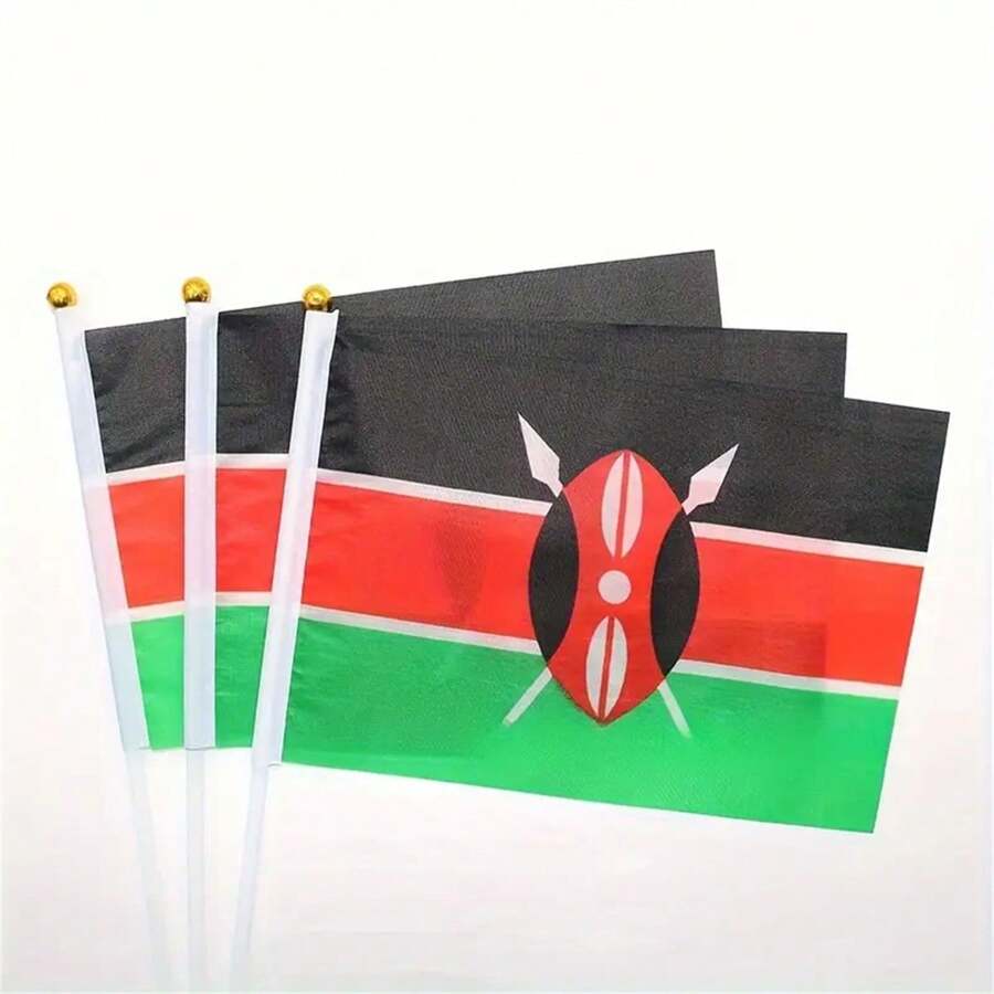 10 件，肯尼亚国家手持旗帜 - 带塑料棒的涤纶面料 - 耐用涤纶 - 多功能用于活动、派对、商务、学校、体育、节日 - 彩色 - 查看 1