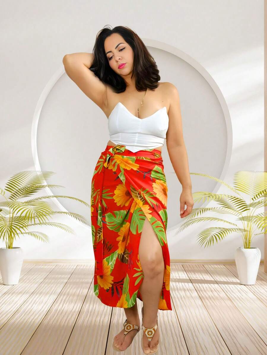 Women's Wrap Skirt, Straight Wrap Skirt - Đỏ - Xem 1