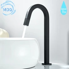 Torneira Bica Alta Luxuosa Cromado Preto Para Pia De Banheiro Metal Água Fria 15088 - Preto - Visão 1