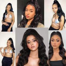 Body Wave Ponytail Human Hair Extensions Wrap Around Ponytail Extensions With Hook And Loop Body Wave Human Hair Ponytail Extensions For Women Natural Color - Natural Black - View 8