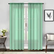Two (2) Sheer Window Curtains Panels - Drapes Set Multiple Lengths (63", 84", 95", 108", 120" L)  Rod Pocket Solid Colors - 獵人綠 - 查看 4