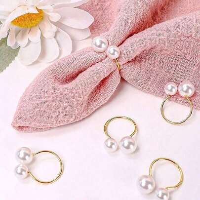 Small Size Faux Metal Pearl Napkin Rings, Decoration For Birthday, Farmhouse, Wedding, Restaurant, Hotel, Valentine's Day, Banquet, Buffet Table, Party Supplies, Home Kitchen Dining Table, Christmas