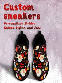 Men's Christmas Custom Name Sneakers, Lycra Christmas Designed Name Customization Lightweight Comfortable Soft Bottom Sneakers For Men, Gym Training Breathable Tennis Shoes Christmas Gift For Mom/Dad/Her/Him/Girlfriend/Boyfriend/Wife/Husband/Friend - Black - View 3