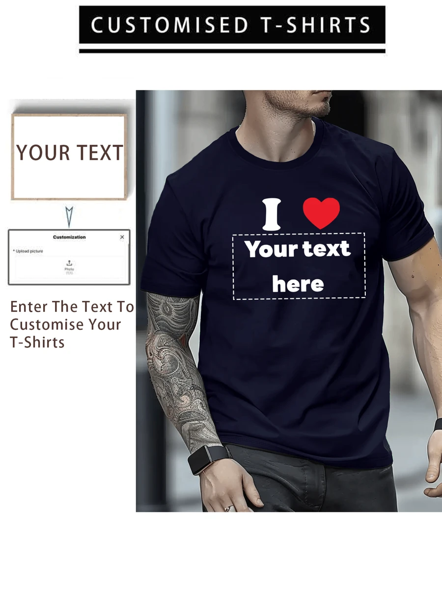 Áo thun nam tay ngắn rộng rãi theo phong cách bạn trai cá nhân hóa, cá nhân hóa bằng văn bản của riêng bạn Áo phông tùy chỉnh để thiết kế áo phông cho tiệc tùng, nhóm, cặp đôi phù hợp, đồng phục công sở, gia đình - Màu xanh hải quân - Xem 1