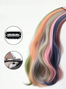 2pcs/Lot Colorful Ombre Curly Hair Extensions With Clip Suitable For Daily Life Or Vacation - Army Green - View 4