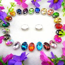 Oval Elliptical Shape Glass Non-AB Normal Colors Fancy Ellipse Shiny Handmade Sliver Gold Metal Claw Base, Sewing Crystal Hand Sewn Rhinestone Decoration Beads Flat Back With Holes Gems DIY Accessories Sew On Stones Strass For Decorating Clothes, Dress, Bags, Shoes, Brooches, Earrings, Handicrafts.