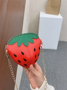 Cute Pu Strawberry Design Crossbody Bag With Metal Chain - Red - View 1