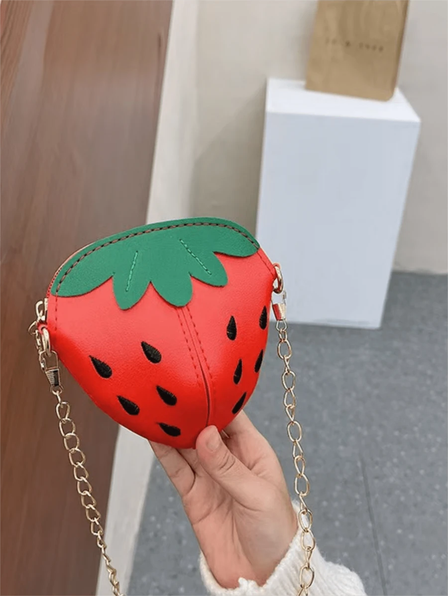 Cute Pu Strawberry Design Crossbody Bag With Metal Chain - Red - View 1