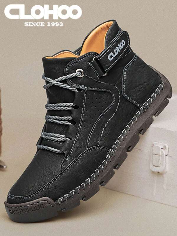 CLOHOO Brand Hand-Stitched Men's Ankle Boots, Men's High-Top Leather Boots, Boots, Hiking Boots, Men's Oxford Boots, Men's Derby Boots
