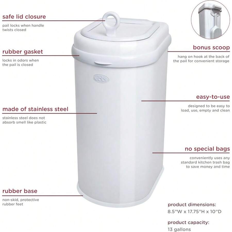 Pet Waste Pail, Cat Litter Disposal System, Odour Locking, Chrome. A