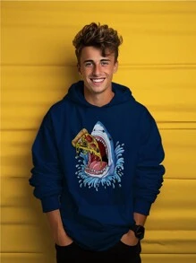 Streetwear Sweatshirt Over Shark Pizza Premium Cotton Cang 0264 NERD VEST - 藏蓝色 - 查看 3