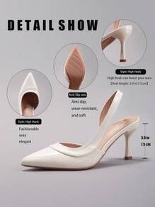 2025秋冬女装拼接高跟鞋，亮面皮革尖头后系带猫跟白色高跟凉鞋，优雅，女士高跟鞋，优雅，婚礼服饰 - 白色 - 查看 2