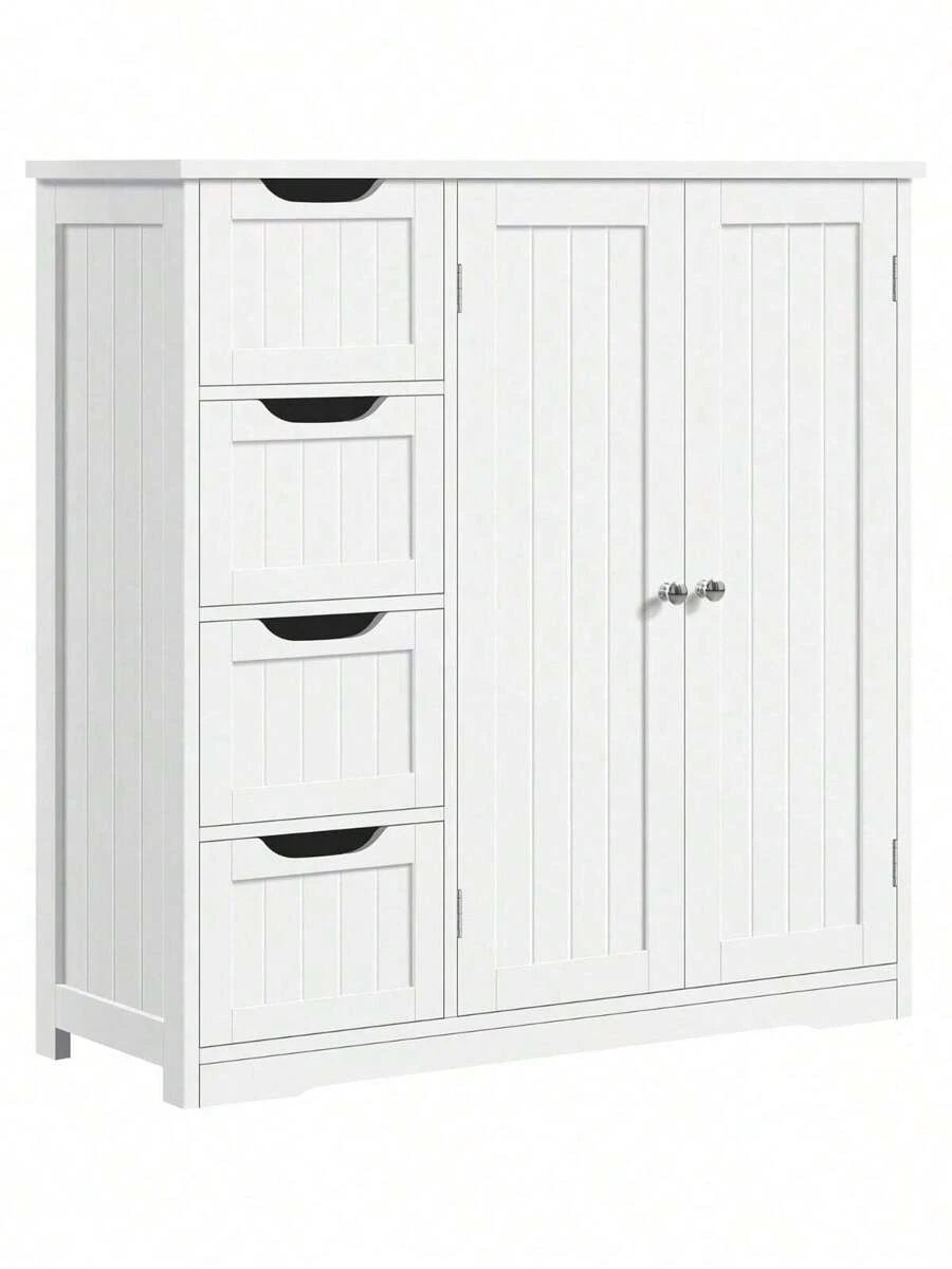 Wooden Bathroom Floor Side Storage Organizer With 4