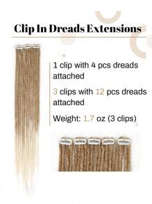 3PCS Clip In Dreadlock Extensions, 12 Strands Soft 24 Inch Synthetic Clip-In Dreads, Handmade Crochet Hair 0.6cm Dread Extensions - Beige Ombre - View 4