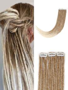 3PCS Clip In Dreadlock Extensions, 12 Strands Soft 24 Inch Synthetic Clip-In Dreads, Handmade Crochet Hair 0.6cm Dread Extensions - Beige Ombre - View 2