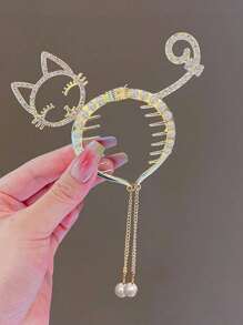 4件套女士优雅精致金属水钻、仿珍珠和流苏发爪夹，适合日常佩戴，可作头饰、发夹、发卡，打造派对造型，是发饰、头饰和发卡的理想之选。 - 金色 - 查看 6