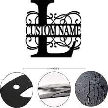 CIF BUY Nghệ thuật treo tường bằng kim loại được cá nhân hóa - Chữ cái đầu tùy chỉnh & Tên gia đình, Thiết kế chùm sáng | Đồ trang trí bằng sắt thép tái sử dụng cho nhà, hiên nhà, vườn - Nhiều màu - Xem 33