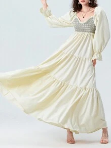 Women Long Dress Fashion Print Sweetheart Neckline Long Sleeve Dress Fashion Spring Fall Casual Dress - 白色 - 查看 5