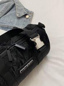 休闲字母贴片女士手提包套装带斜挎包，适合办公、购物、旅行 - 黑色 - 查看 6