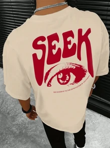 Men's T-Shirt Seek Print Oversized Style Premium Mesh - Màu be - Xem 1